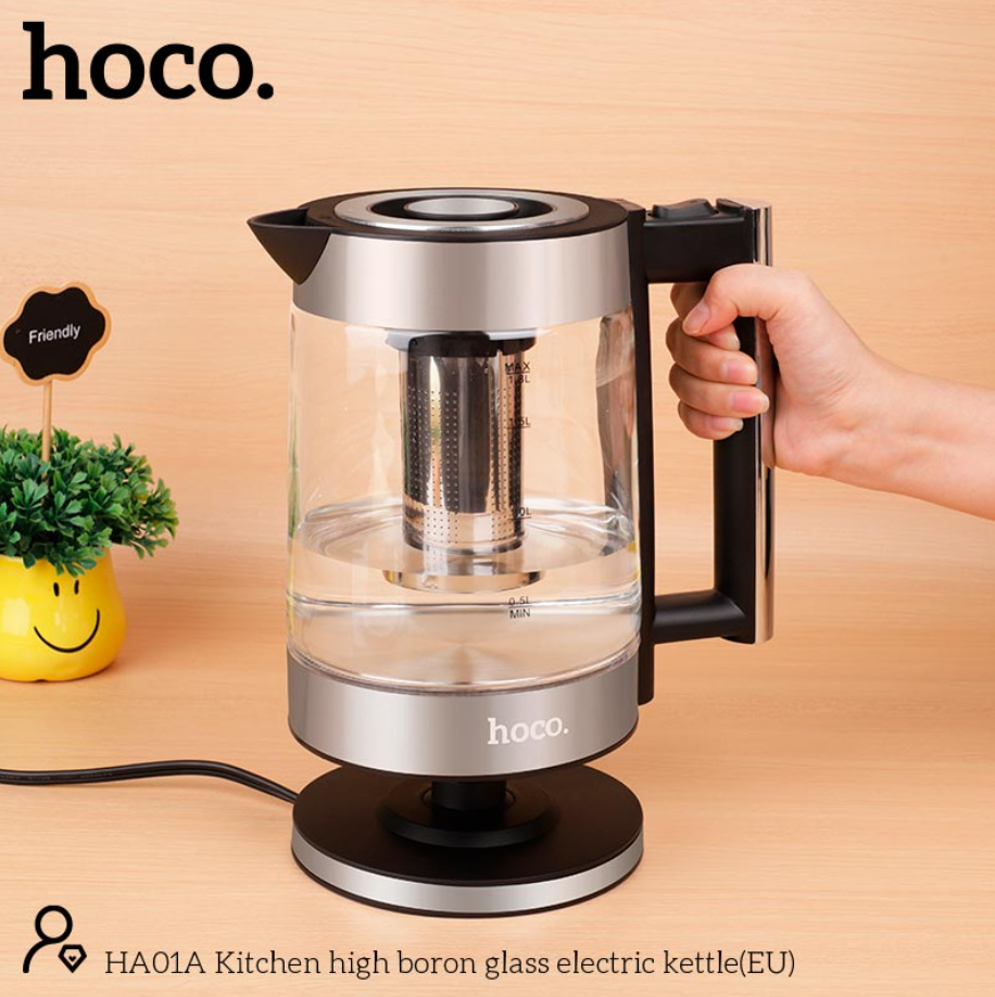 Електрочайник Hoco HA01A Kitchen high boron glass electric kettle 1,8 л Silver - фото 16