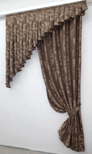 Комплект на кухню штори/ламбрекен льон 145х250 см Коричневий (039к) - фото 4