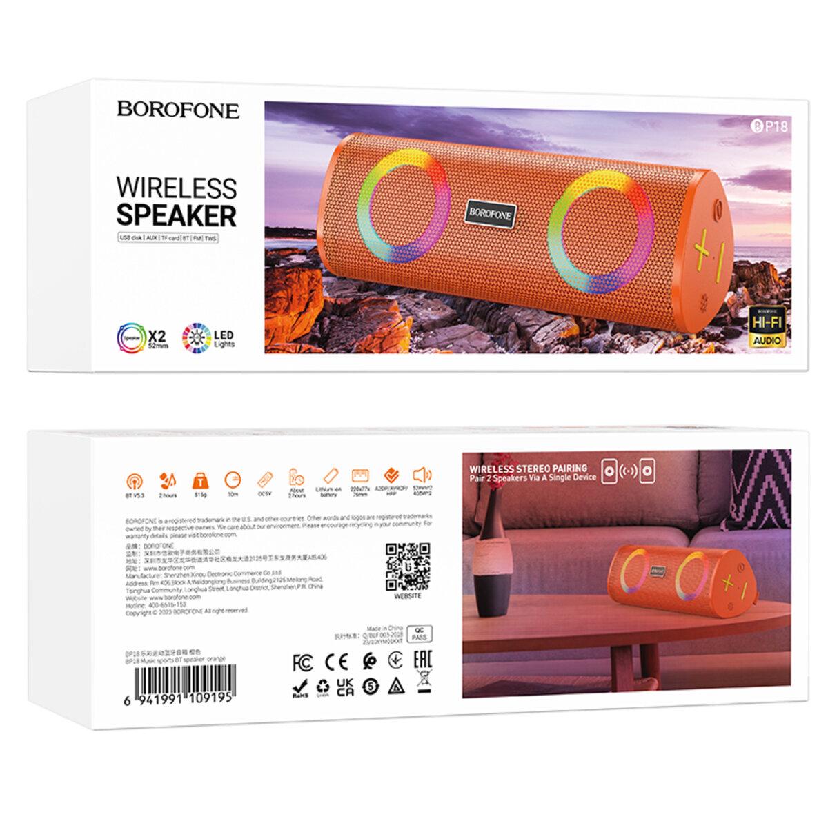 Портативная колонка Borofone BP18 Music sports BT speaker 1200 mAh Orange (19100333) - фото 3