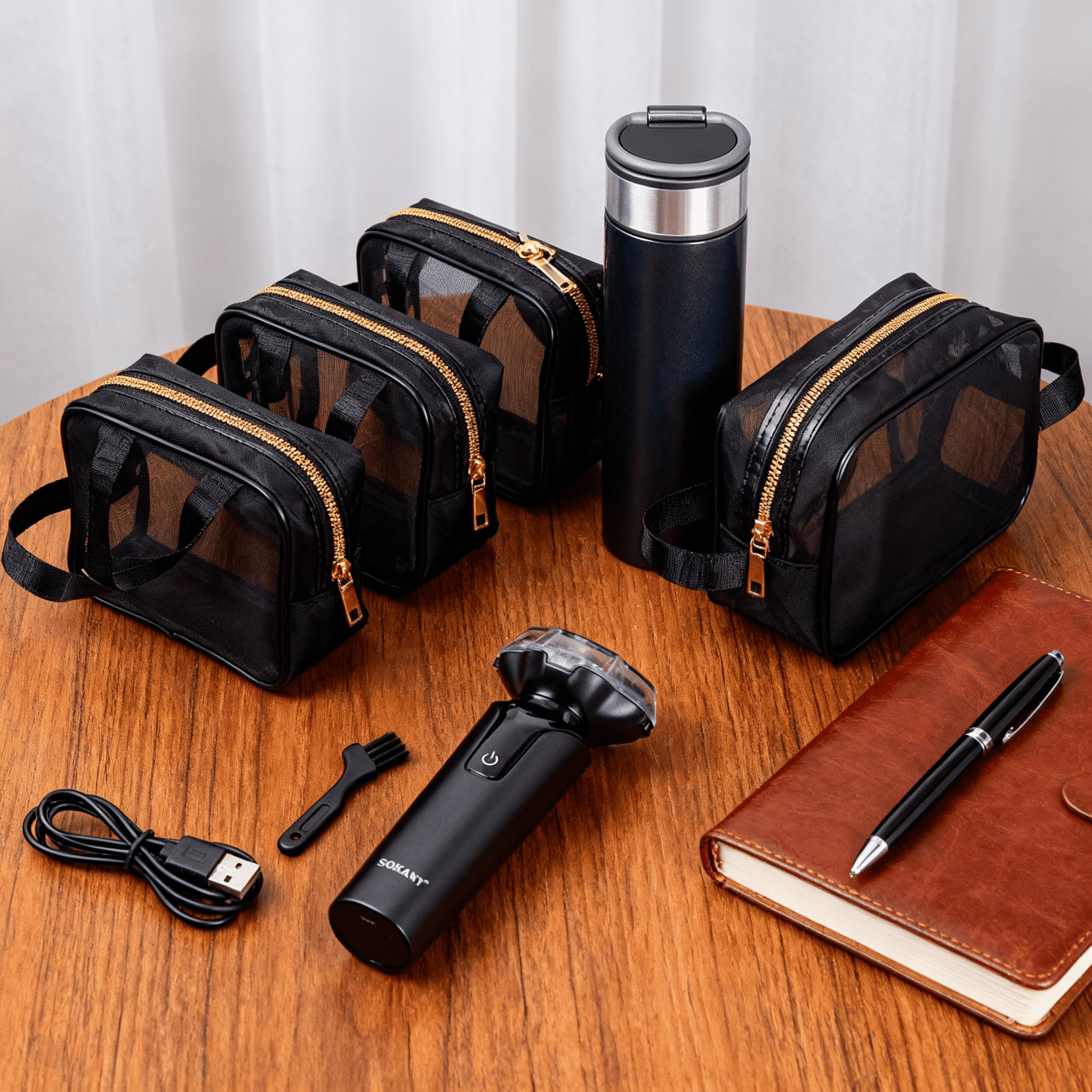 Подарочный набор для мужчины Sokany аккумуляторная бритва с 3 головками/термос 530 мл/набор несессеров косметичек из ПВХ 3 шт. Черный (CP2026-22) Подарочный набор для мужчины Sokany аккумуляторная бритва с 3 головками/термос 530 мл/набор несессеров косметичек из ПВХ 3 шт. Черный (CP2026-22)