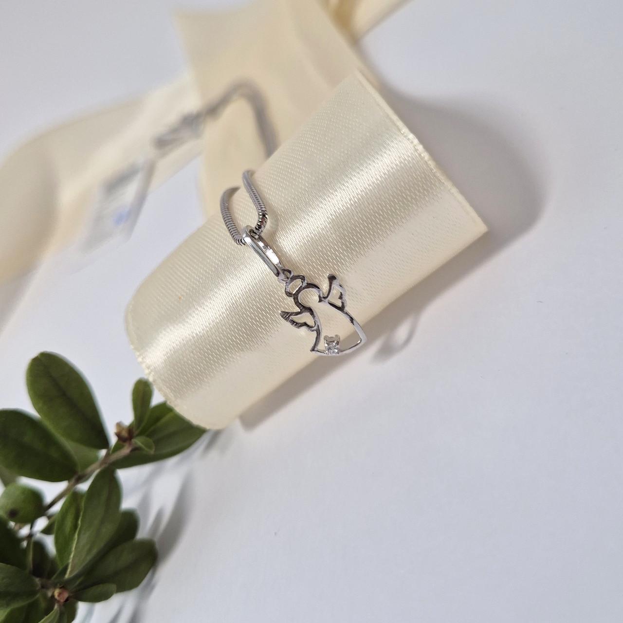 Подвеска кулон ангел с белым камнем серебро 925 пробы родированное 0,60 г (30044р)