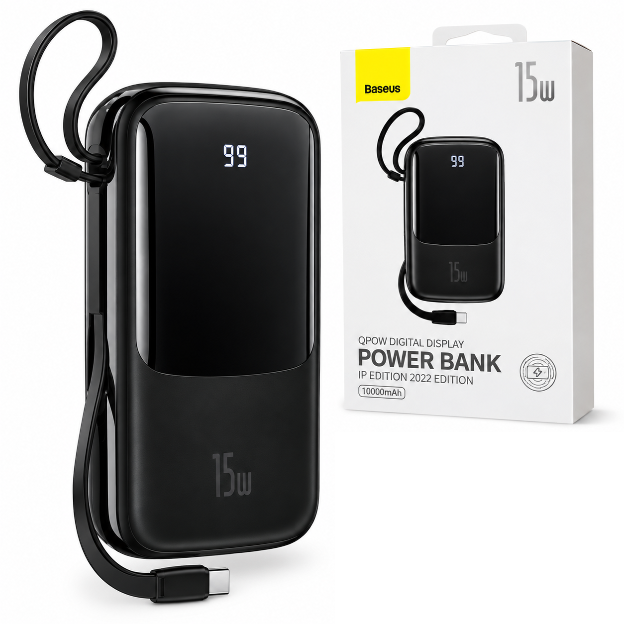 Повербанк BASEUS Qpow 10000 мАч со встроенным кабелем Lightning 15 Вт Черный (3219606855)
