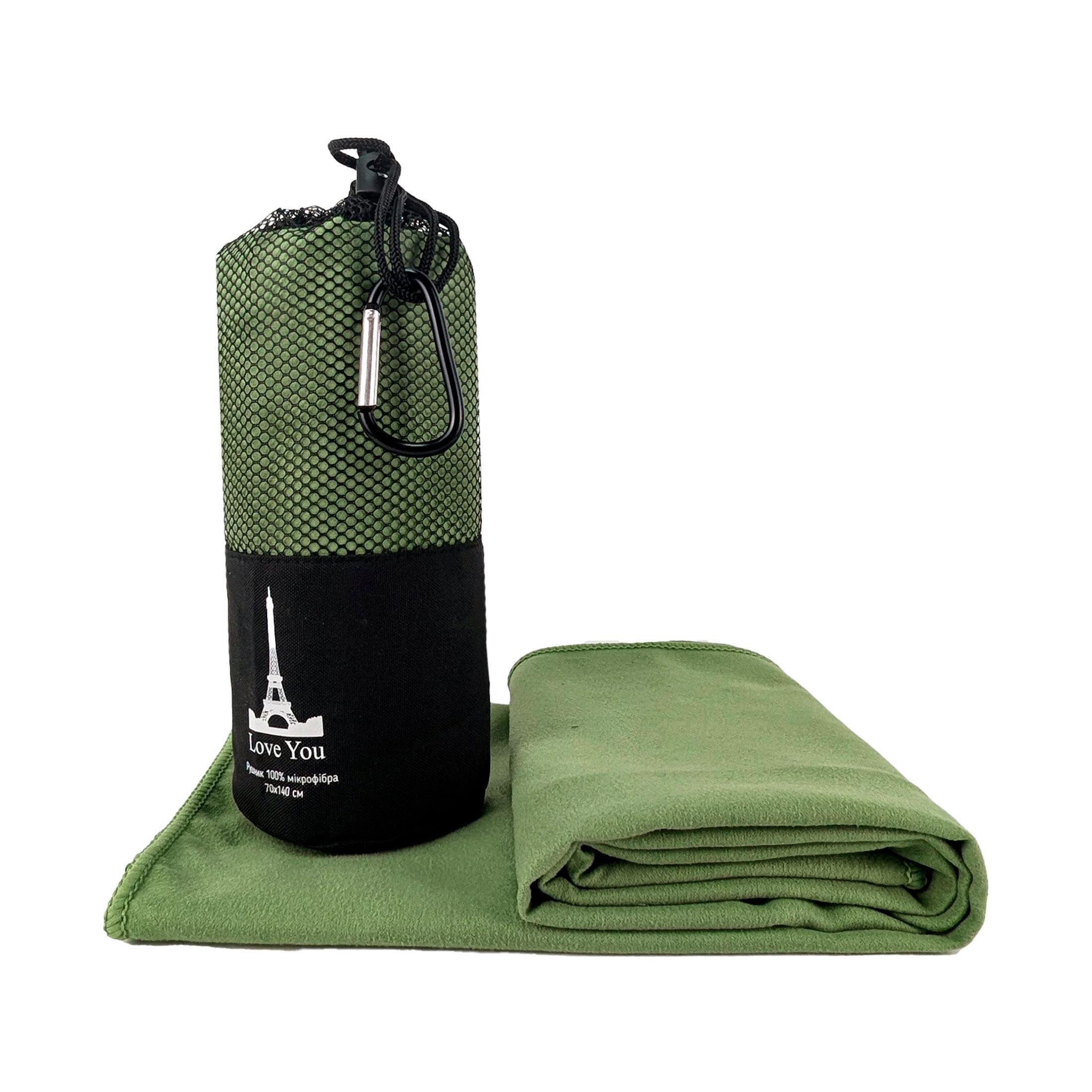 Рушник з мікрофібри спортивний з чохлом Love You 80х180 см Зелений (60149)