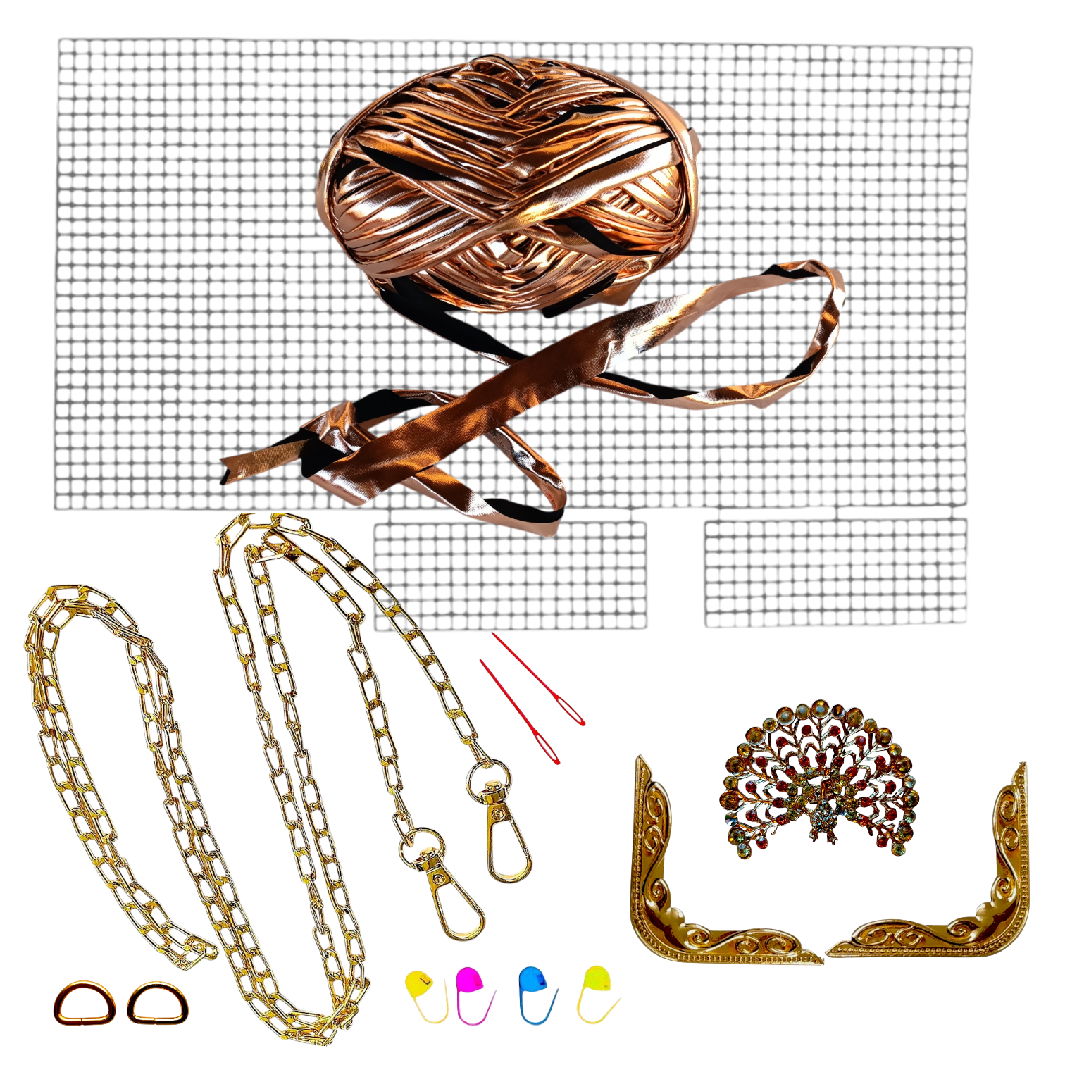 Набор для создания сумки из пластиковой канвы Декоративная брошь Павлин с нитками металлик Золотисто-розовый (8219-42) Набор для создания сумки из пластиковой канвы Декоративная брошь Павлин с нитками металлик Золотисто-розовый (8219-42)