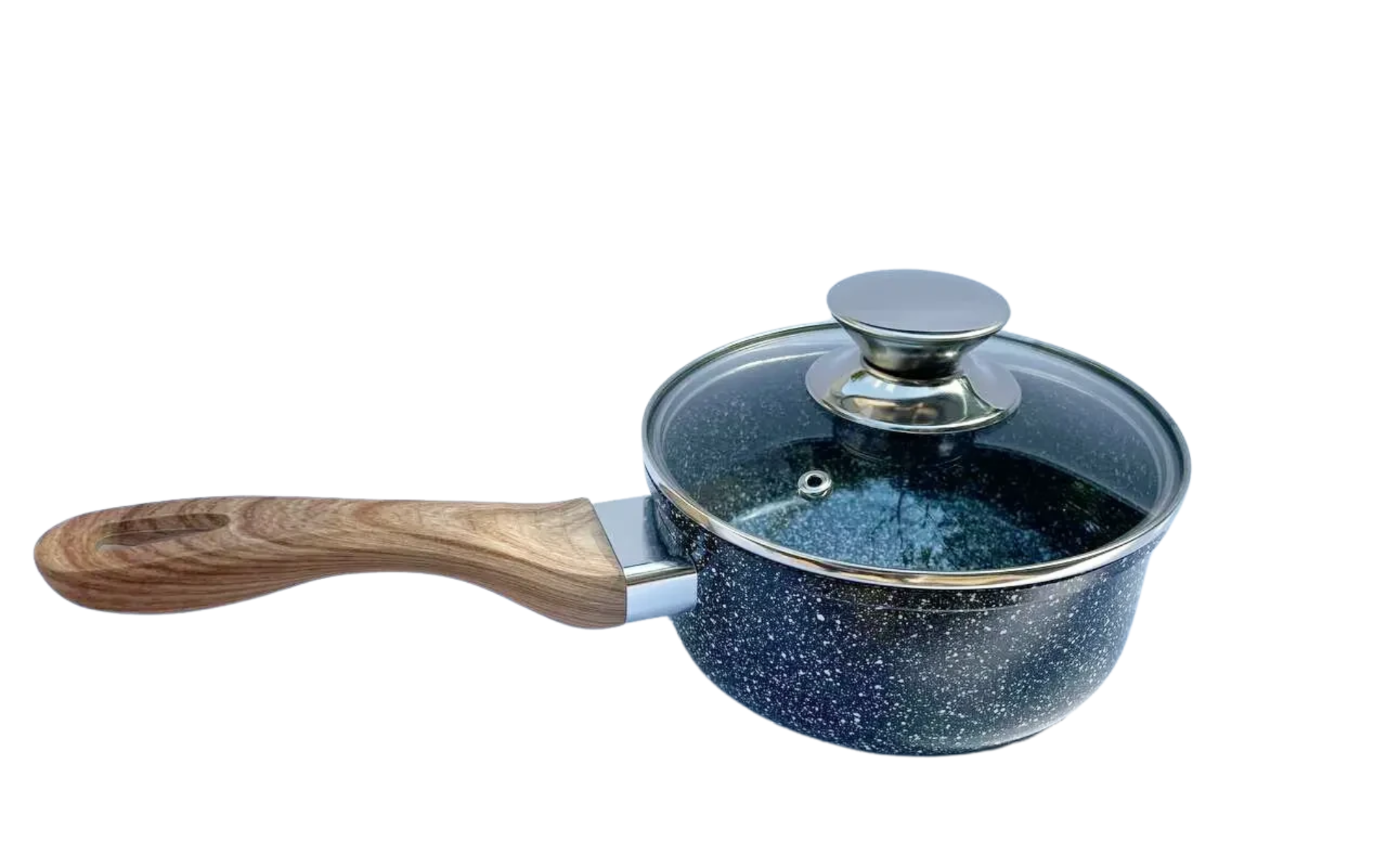 Ковш с крышкой из литого алюминия Benson BN-398 d 18 см 2,5 л Черный с белым (BN-398)