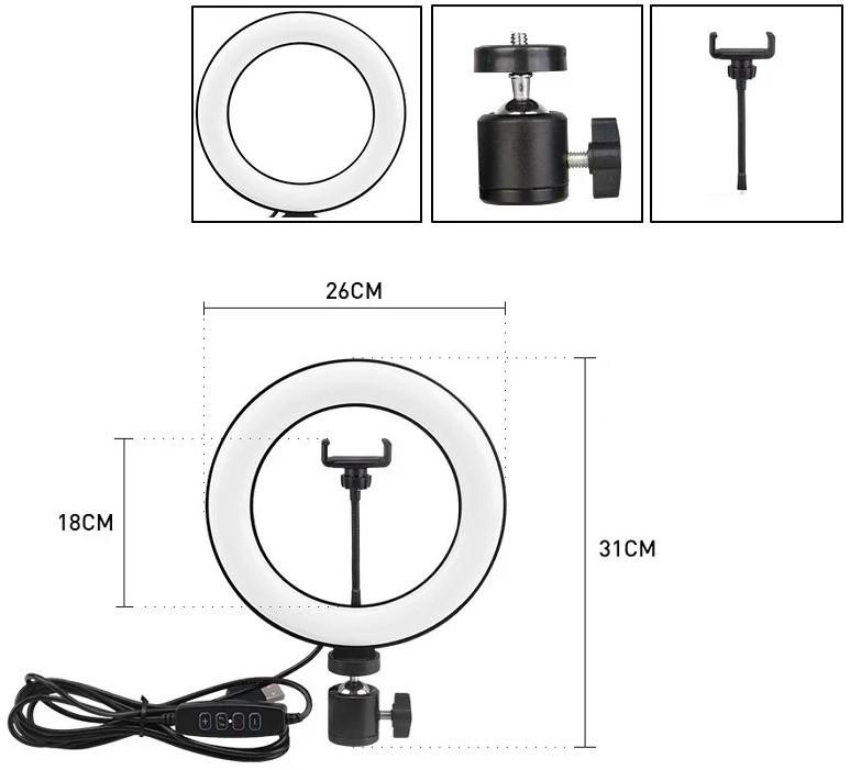 Кольцевая лампа с держателем смартфона и стойкой Kaku KSC-345 26 см - фото 4