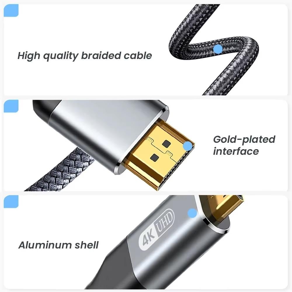 Кабель Mini HDMI - HDMI 4К 60Hz Gold-plated Aluminum Shell Nylon cord 2 м (48743e) - фото 3