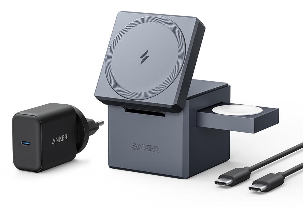 Зарядное устройство беспроводное Anker MagGo Wireless Charging Station 15W 3-in-1 Cube Черный (UG-Y1811G11)