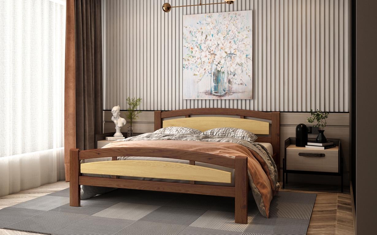 Кровать двуспальная STEMMA Джерси из натурального дерева сосна 180x200 см Махонь/Ольха (52137)