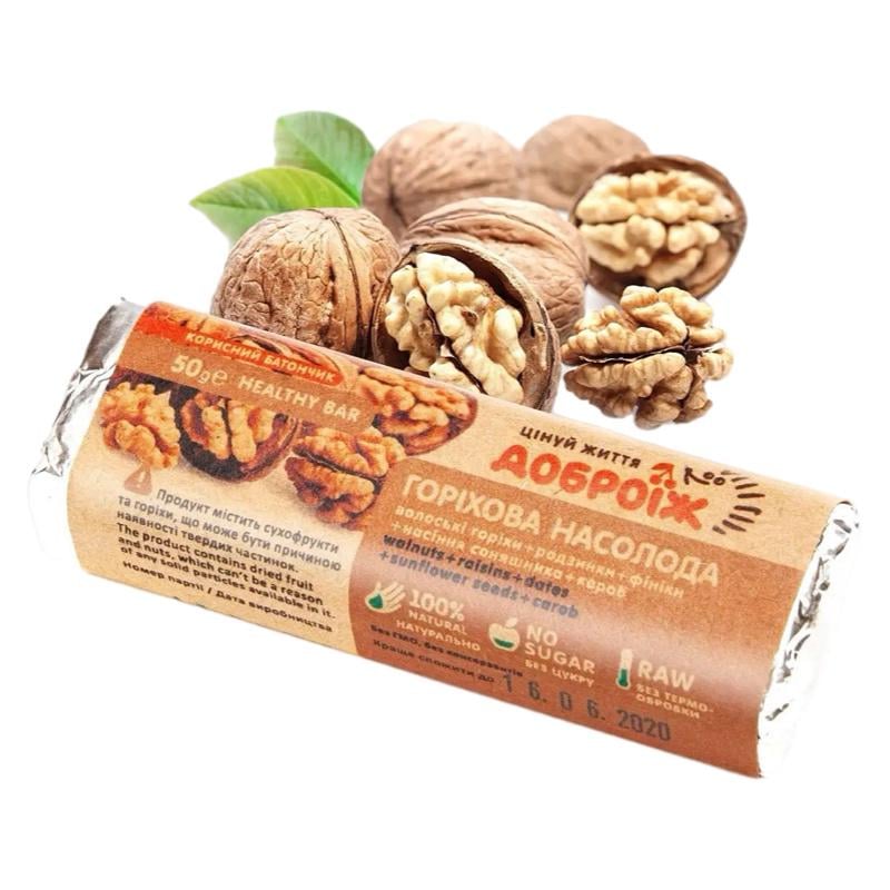 Батончик натуральний "Доброїж" зі смаком горіхів 50 г (40272) Батончик натуральний "Доброїж" зі смаком горіхів 50 г (40272)