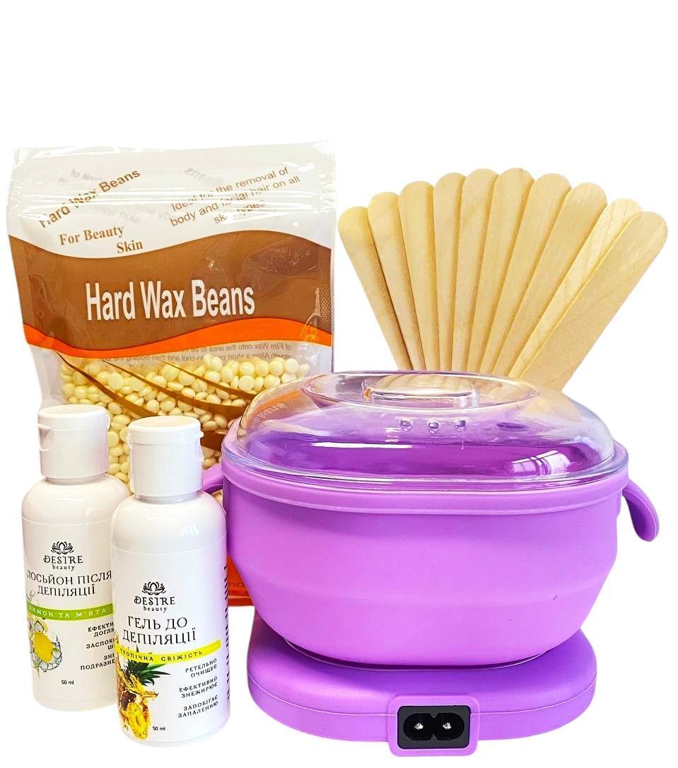 Стартовый набор для депиляции с силиконовым воскоплавом Silicone Edition 100 Вт/воск 100 г/шпатель 10 шт./гель 50 мл/лосьйон 50 мл 5в1 (NBS-5-2)