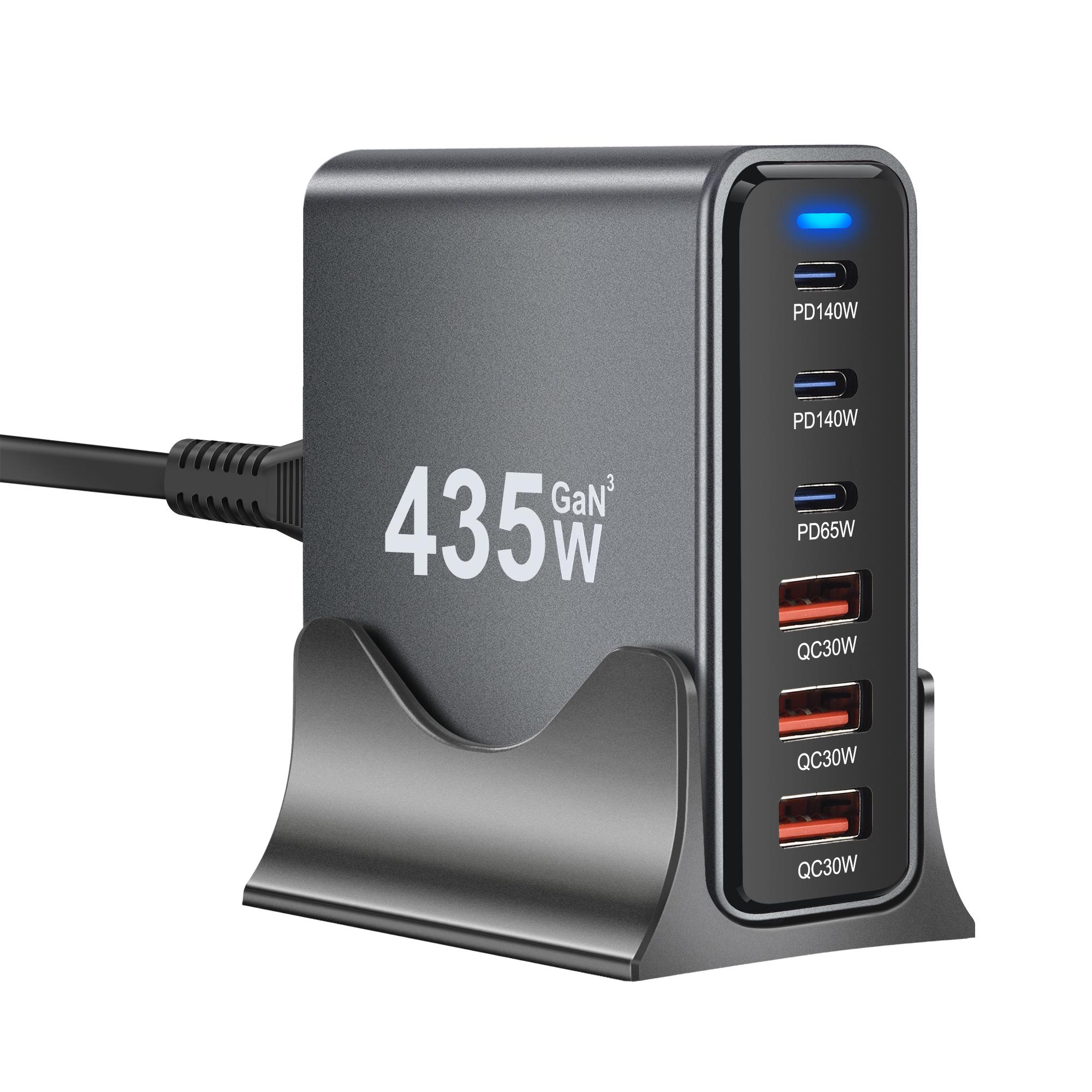 Зарядний пристрій Gan 3C3A-435W на 6 портів 2Type-C-140W+1Type-C-65W+3USBQC3.0-30W Сірий