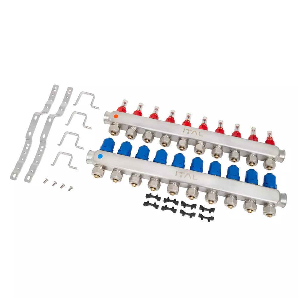 Колектор для теплої підлоги ITAL HC1-10 10 контурів з витратомірами 1"/3/4" (215347) - фото 2 Колектор для теплої підлоги ITAL HC1-10 10 контурів з витратомірами 1"/3/4" (215347) - фото 2