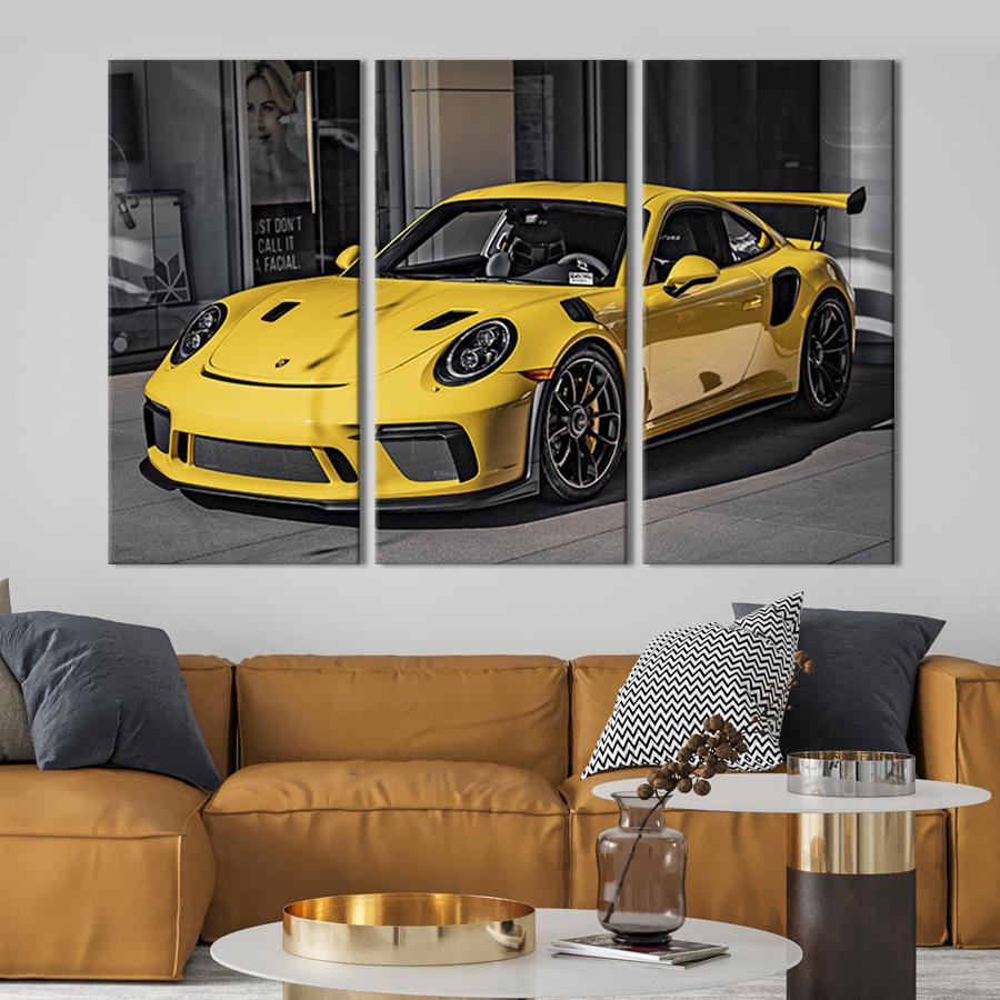 Модульная картина триптих Жёлтый Porsche 78x48 см (112-31)