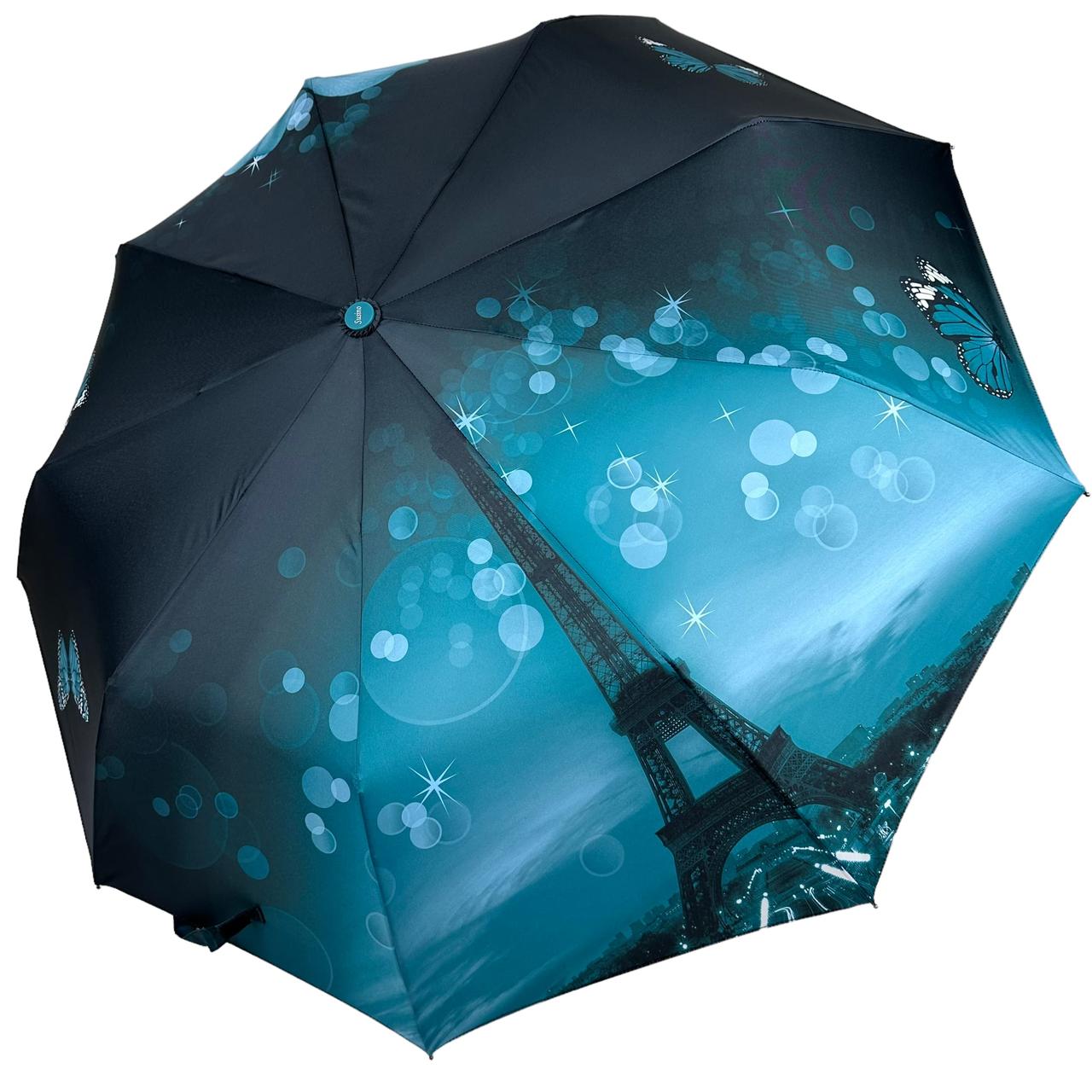 Зонт женский автоматический Susino Эйфелева Башня и цветы 9 спиц Бирюзовый (03026-1)
