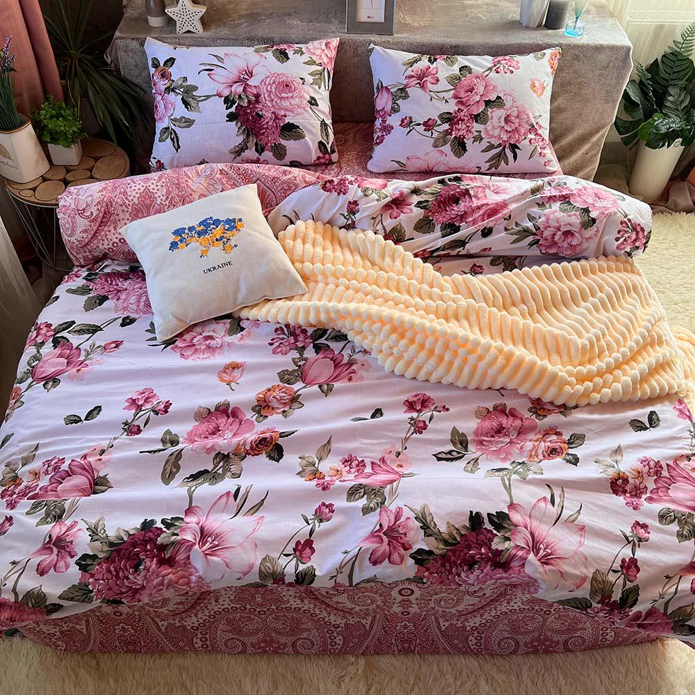 Комплект постельного белья Цветы бязь евро 200х220/70х70 см Белый (18929154)