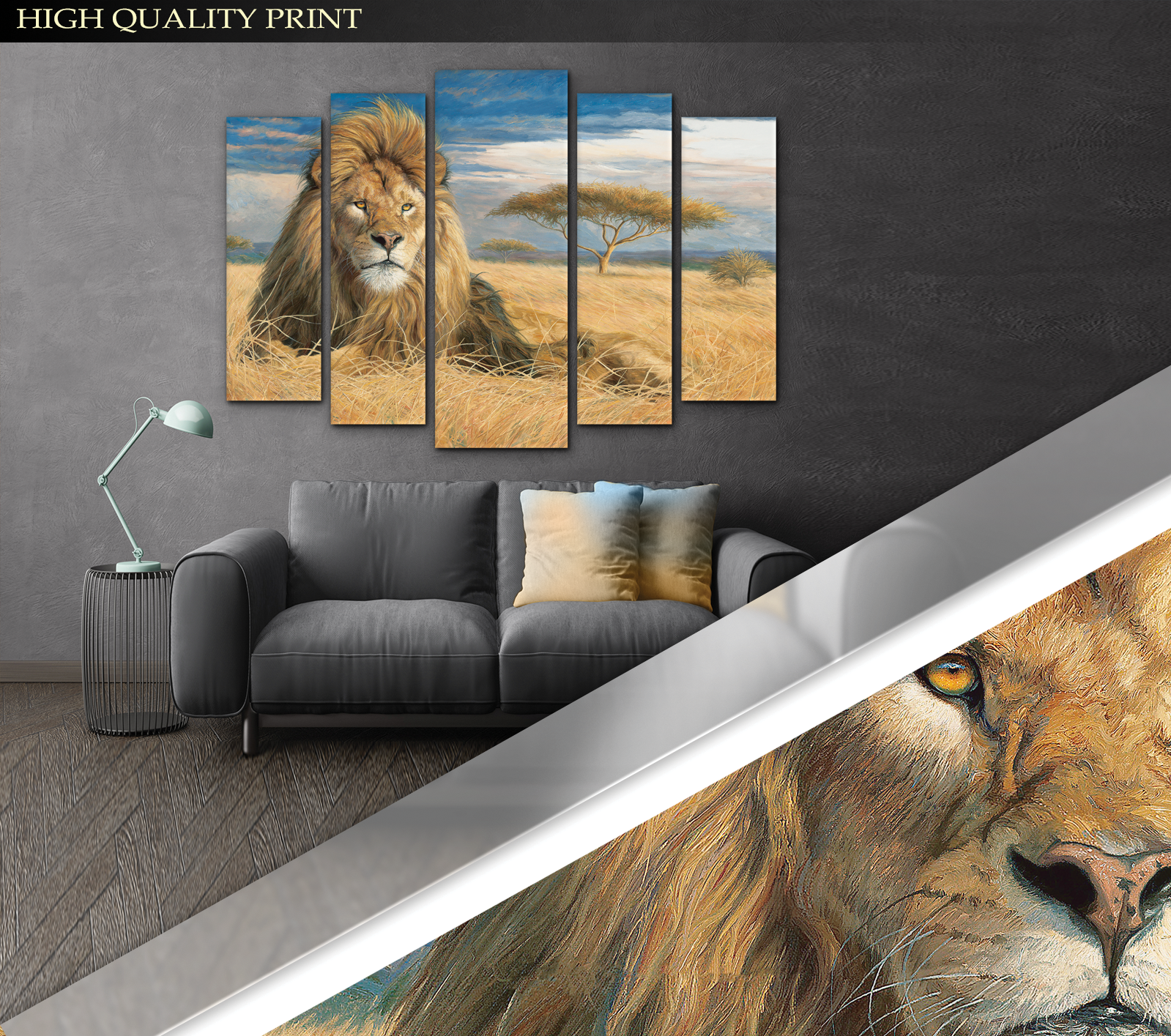Картина модульная Африка Лев 110х160см (Art-271_5) - фото 3