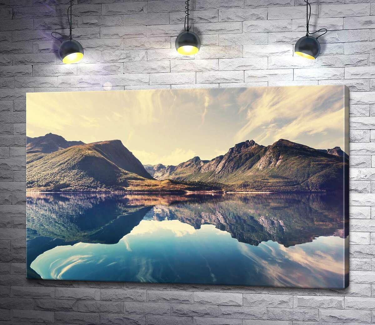 Картина ArtPoster Блакить неба та гірські хребти відбиваються у тихій воді озера 130x85 см Модуль №1 (003244)