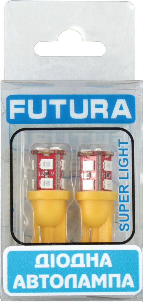 Лампочка FUTURA без цоколя LED T10 W5W SMD 12 диодов 12V W2.1x9.5d 2 шт. Желтый (70515)