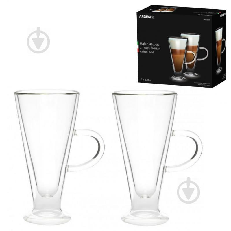 Набір чашок Ardesto з подвійними стінками для латте 230 мл h-15,8 см 2 шт. боросилікатне скло AR2623GH