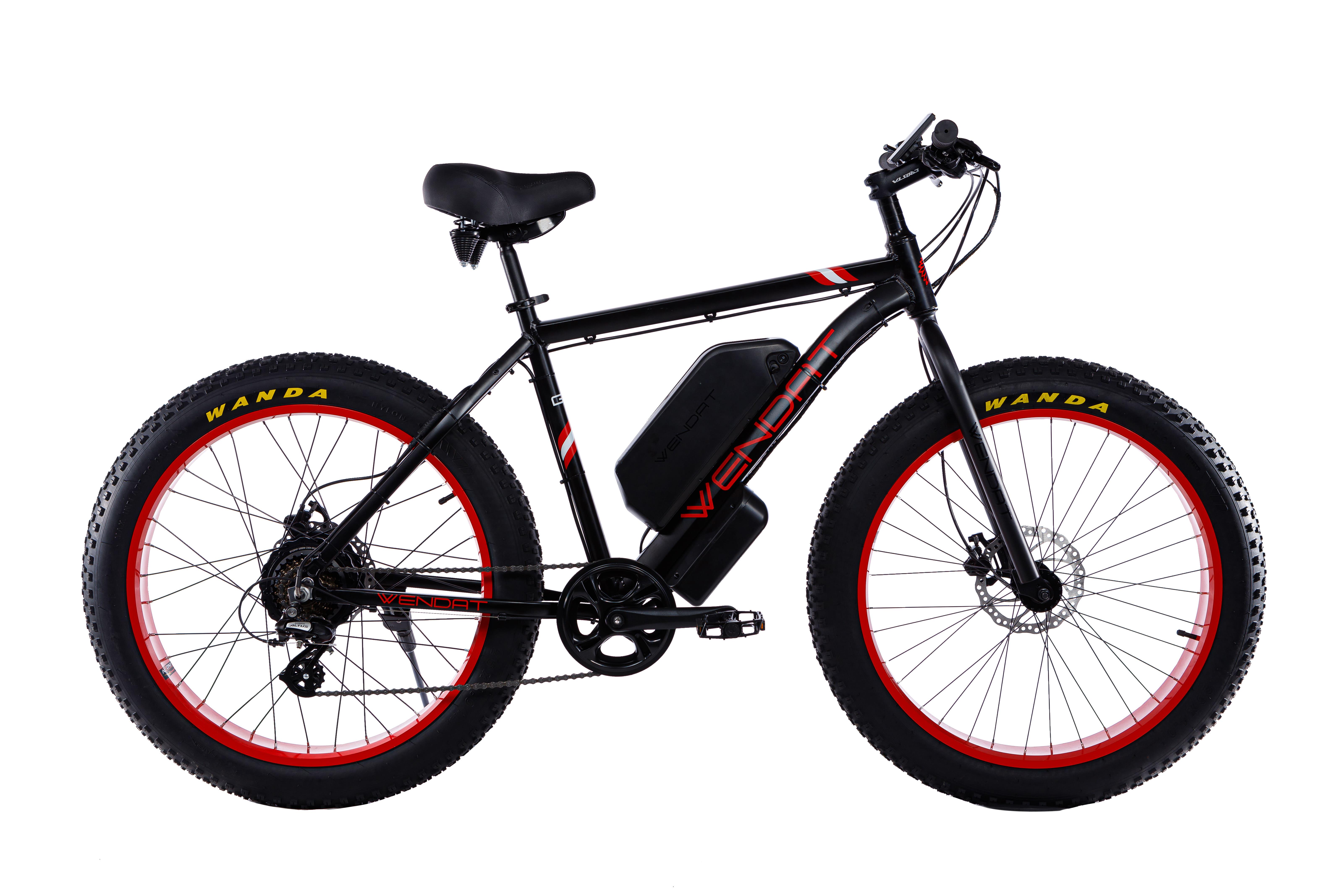Електровелосипед WENDAT Fatbike з гідравлічними гальмами 48V/23 Ah/1500W Чорно-червоний (FatWen-48v23Ah1500W-black-red)