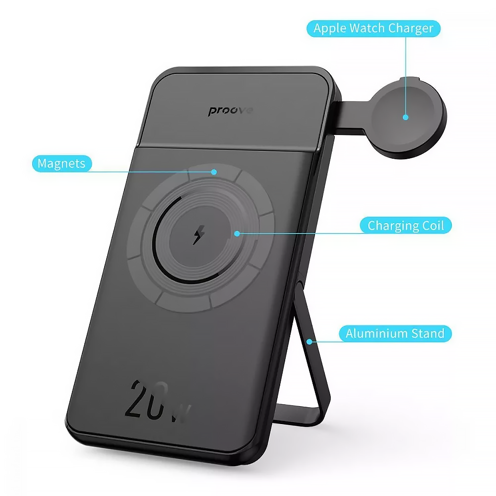 Аккумулятор внешний с MagSafe PROOVE Power Stand 20W 10000 mAh Black (PBPS20030001) - фото 3 Аккумулятор внешний с MagSafe PROOVE Power Stand 20W 10000 mAh Black (PBPS20030001) - фото 3