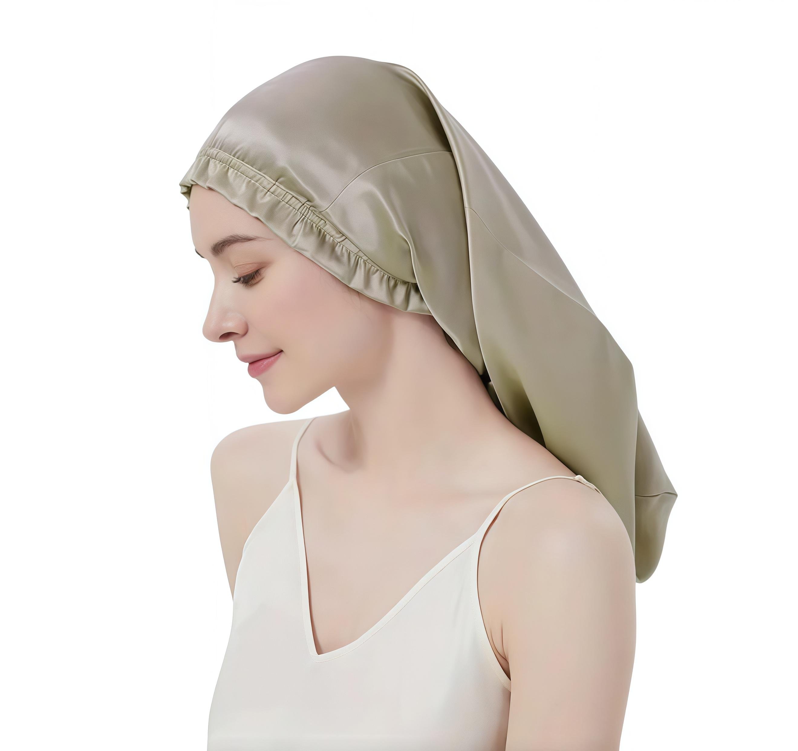 Шапочка ночная из шелка для защиты волос во время сна Бежевый (4647550)