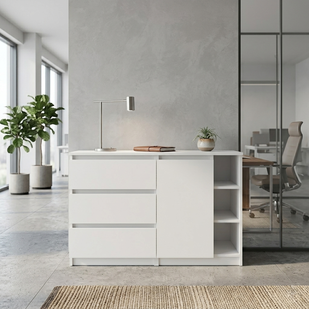 Комод MEBEX на 3 ящика с открытой нишей 120х40х77 см Белый (VERTO3B1200WH)