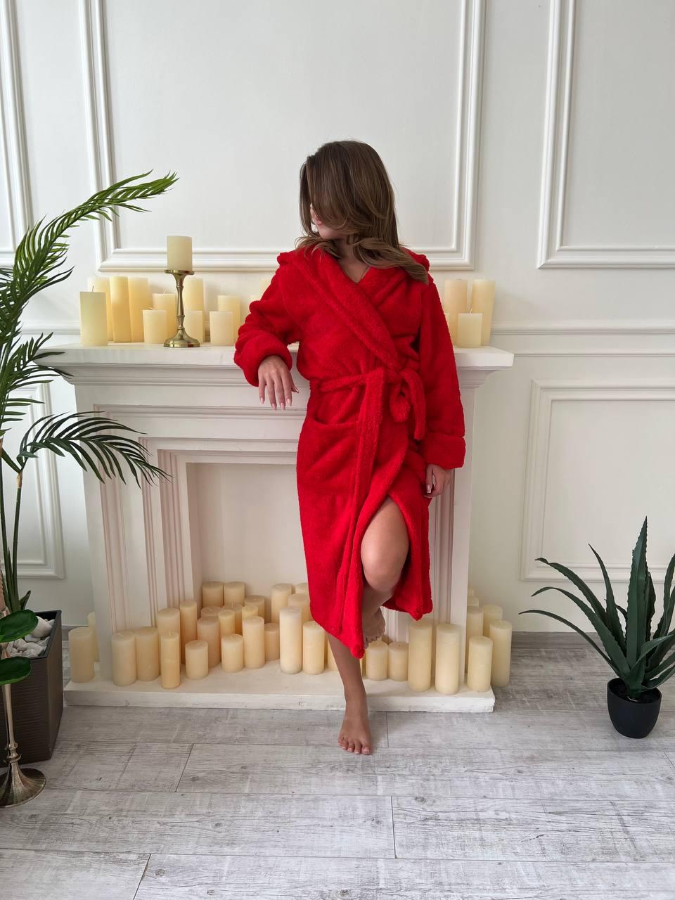 Халат женский махровый на запах XL Красный (Д-al-halat-004-04) - фото 3 Халат женский махровый на запах XL Красный (Д-al-halat-004-04) - фото 3