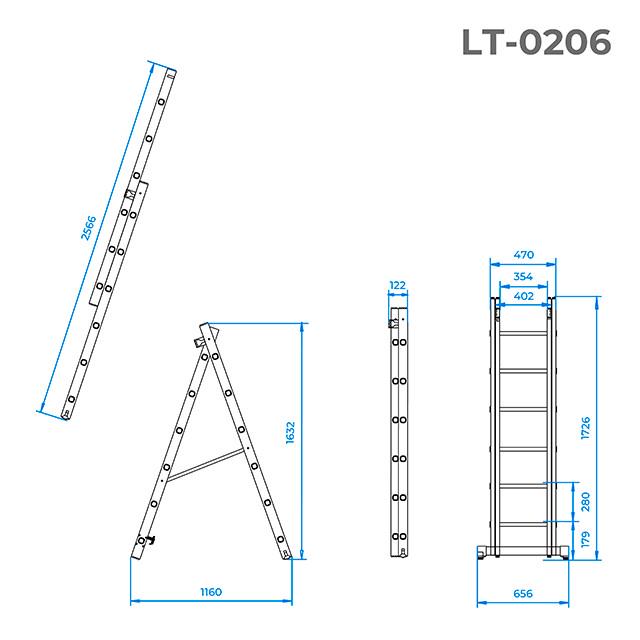 Лестница Intertool LT-0206 алюминиевая 2-х секционная универсальная раскладная 2x6 2,57 м (20580342) - фото 3 Лестница Intertool LT-0206 алюминиевая 2-х секционная универсальная раскладная 2x6 2,57 м (20580342) - фото 3