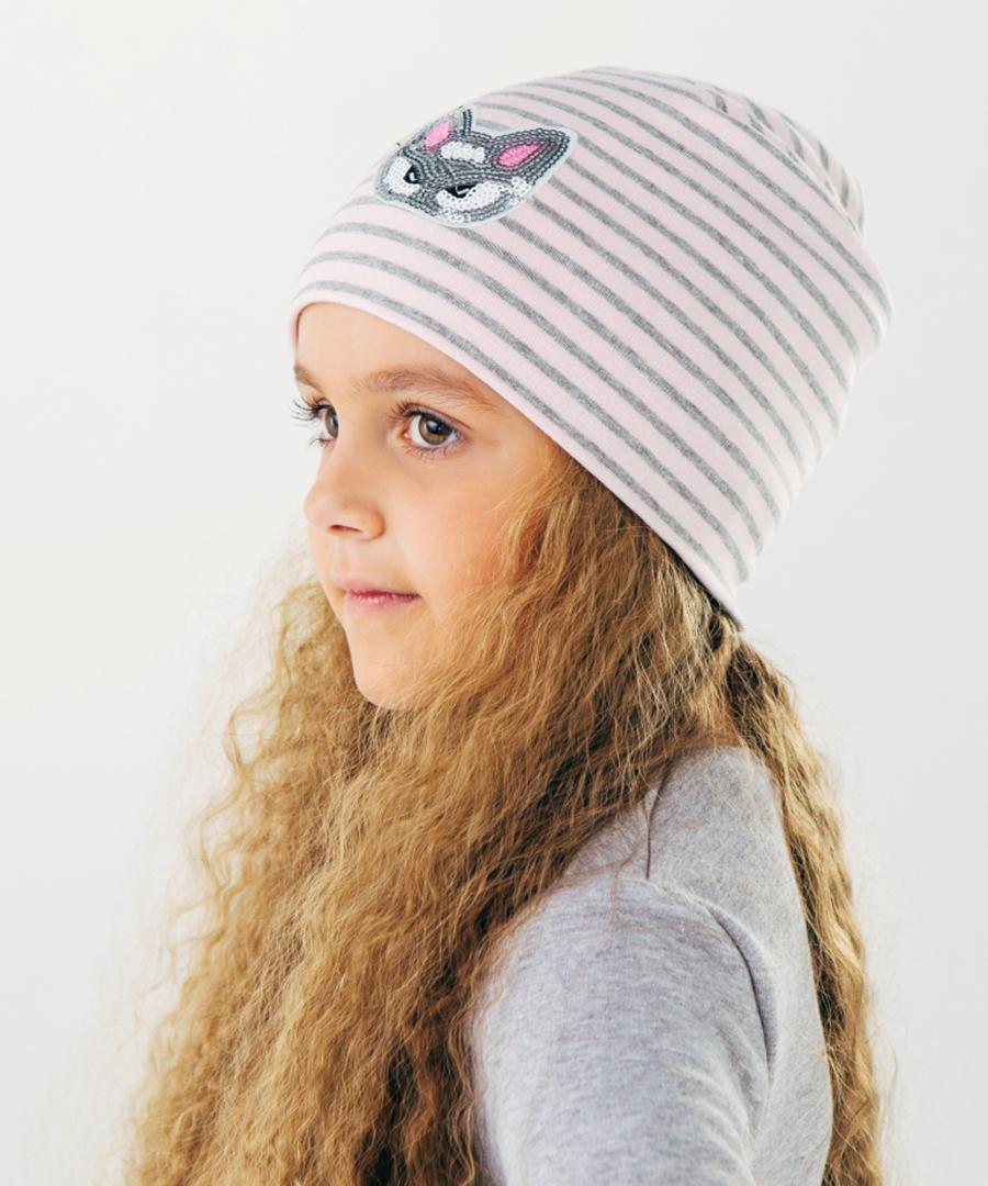 Шапка демисезонная Smil р. 55 полоска Серо-розовый