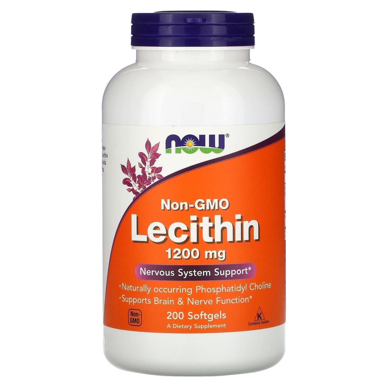 Лецитин соєвий Now Foods Lecithin 1200 мг фосфатидил холін для нервової системи без ГМО 200 м'яких капс.
