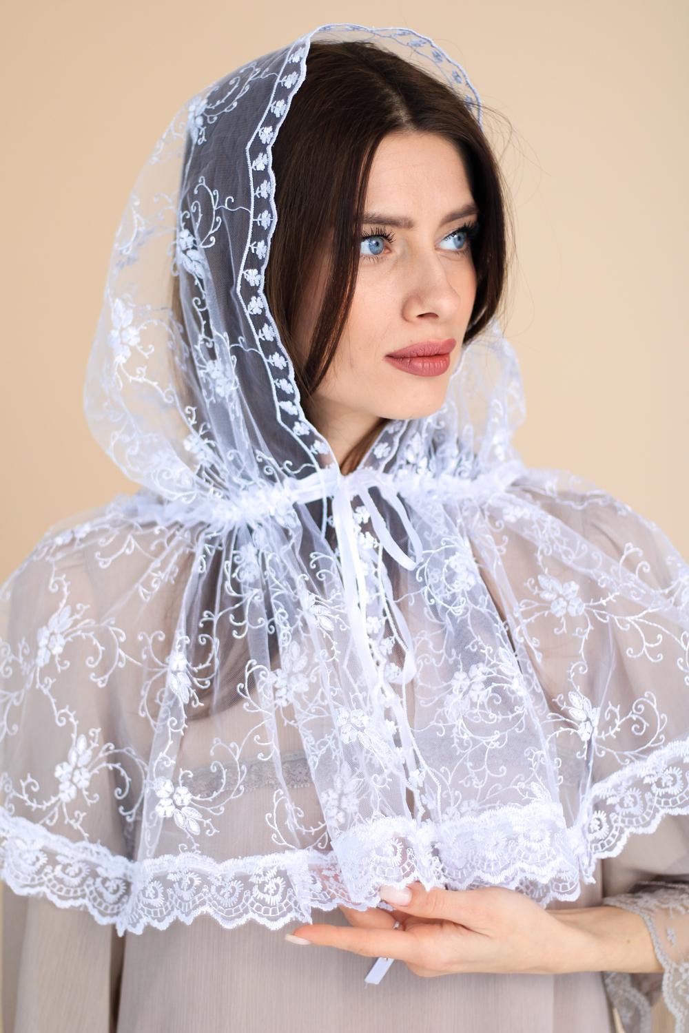 Палантин на голову для храму Білий (п011) Палантин на голову для храму Білий (п011)