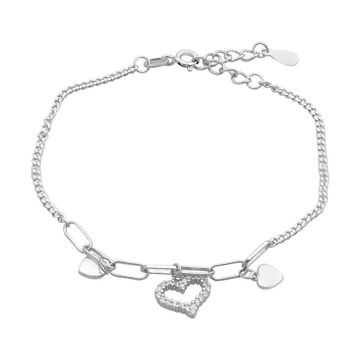 Браслет серебряный с романтическим декором в форме сердец