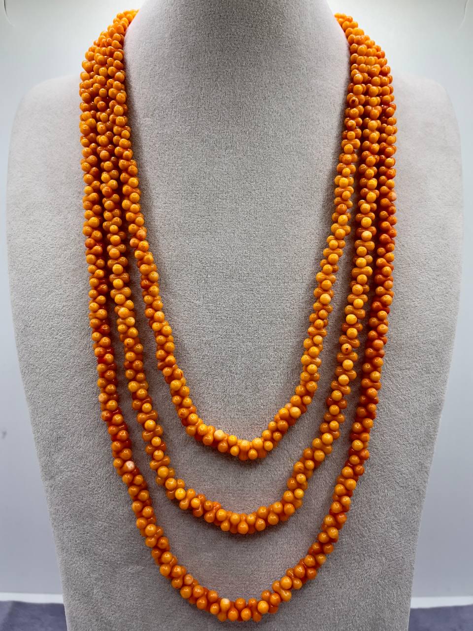 Колье натуральный коралл косточки Оранжевый (9220)