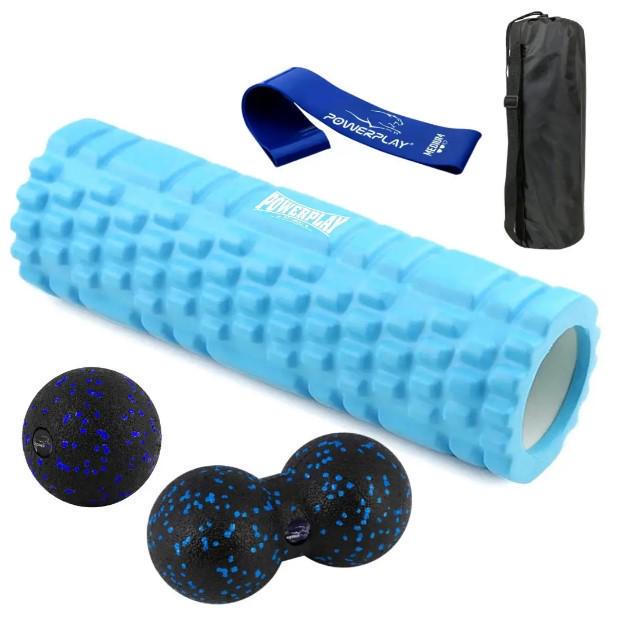 Набор для массажа PowerPlay PP-4097 ролик 30x10 см/2 мяча/резинка 7,5 кг Blue (PP_4097_Blue)