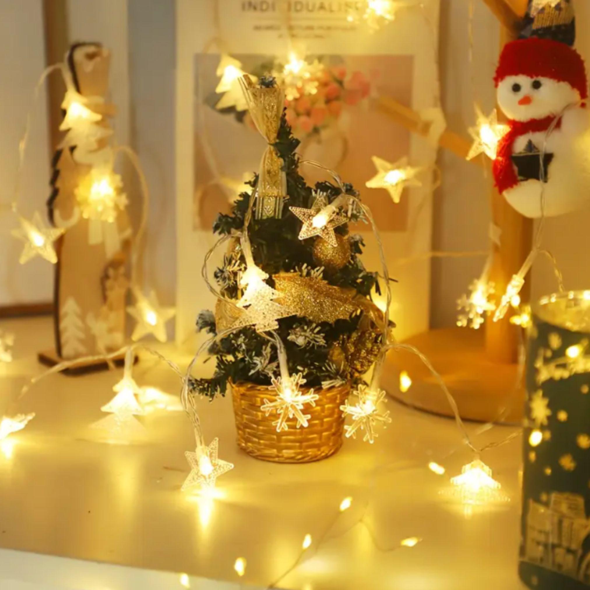 Гирлянда Снежинки и Елки от сети 20 фигурок 3 м Тепло-желтый (29817257)