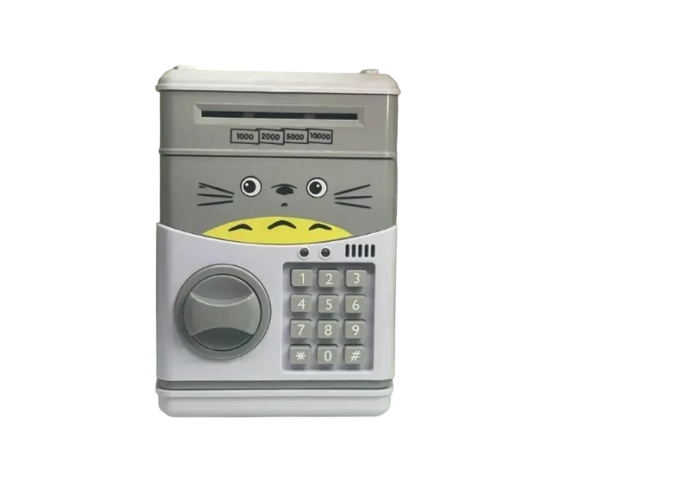 Копилка детская интерактивная кот с кодовым замком Серый