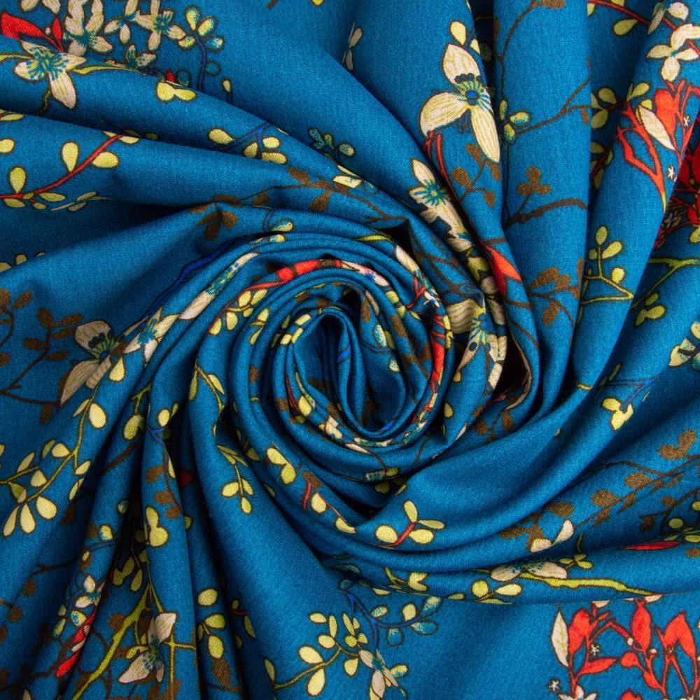 Ткань платяная штапель вискоза Веточка 140 г/м2 145 см Синий (26555)