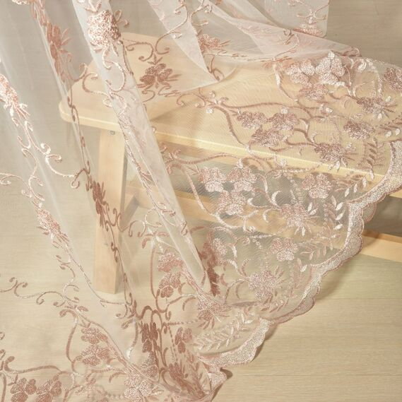 Тюль сітка IDEIA Флорес V-PUDRA з вишивкою 3,0 м Пудра (2200004203416)