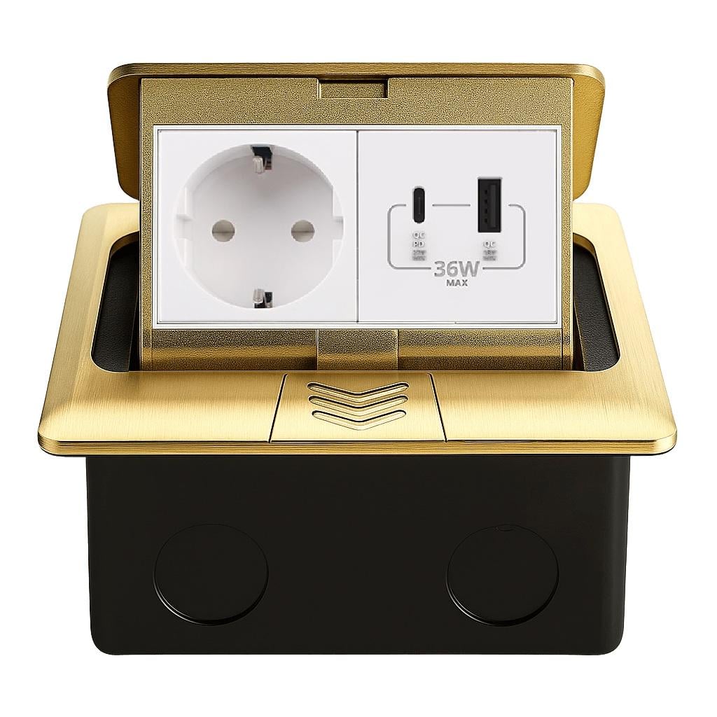 Розетка напольная LIVOLO из USB-A/USB Type-C 36 Вт встроенная IP44 алюминий Золотой (VL-SHS016-TC.UA.UC-WP-A)