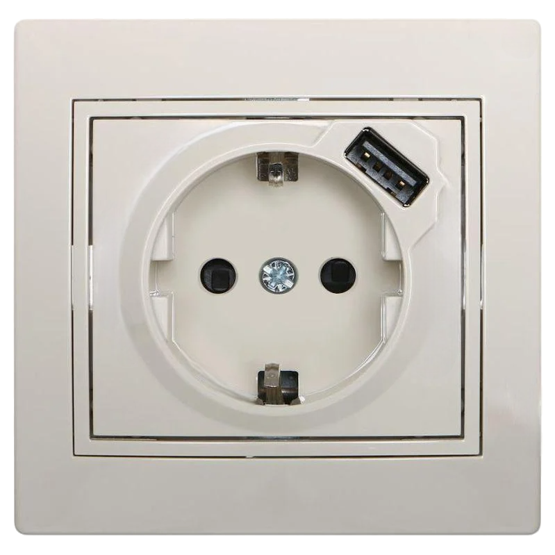 Розетка одинарная с заземлением Luxel Mira с USB Кремовой (00000021196)