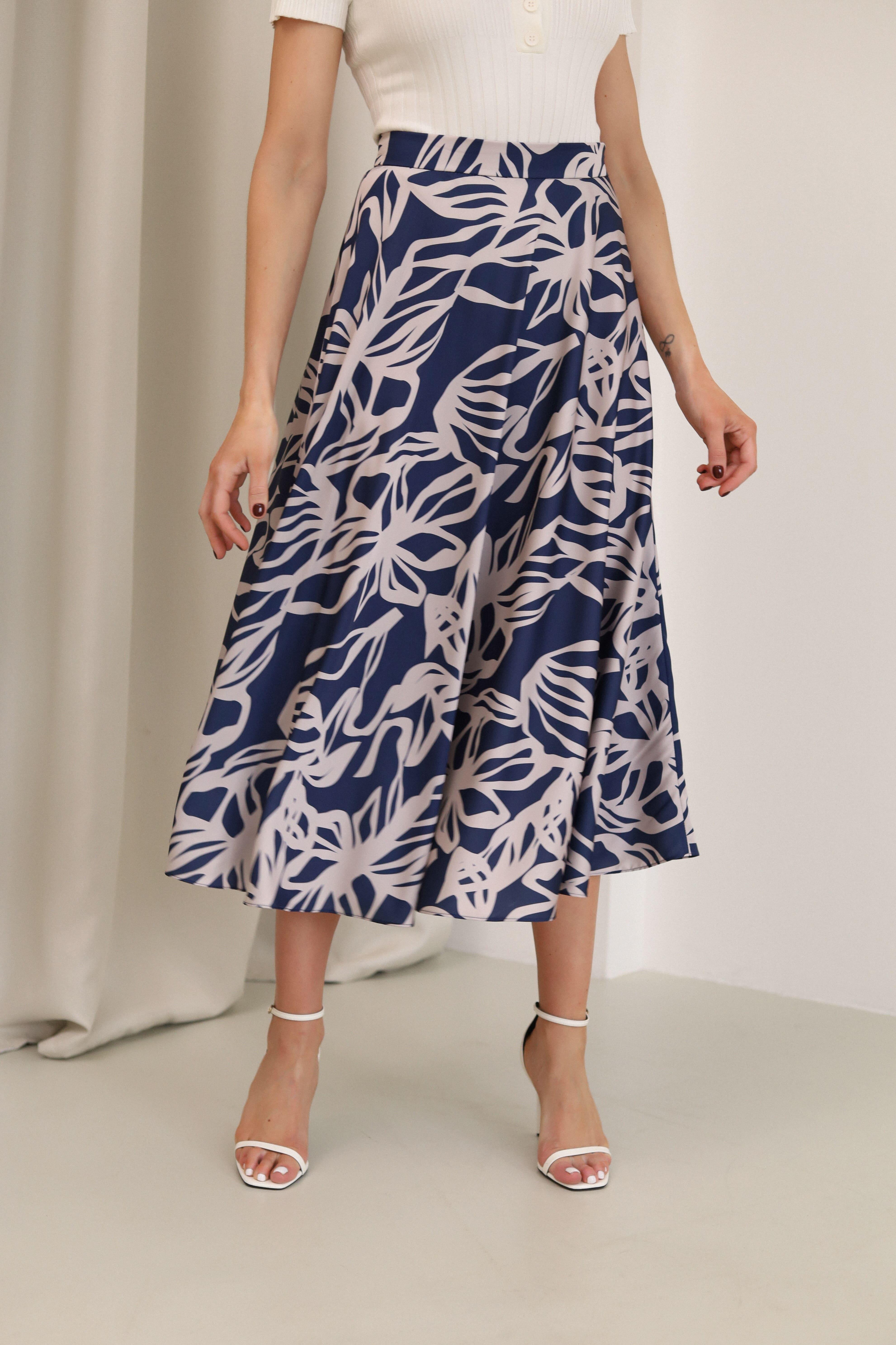 Спідниця-кльош міді Дика Спідниця з принтом XXL Синій (6005)