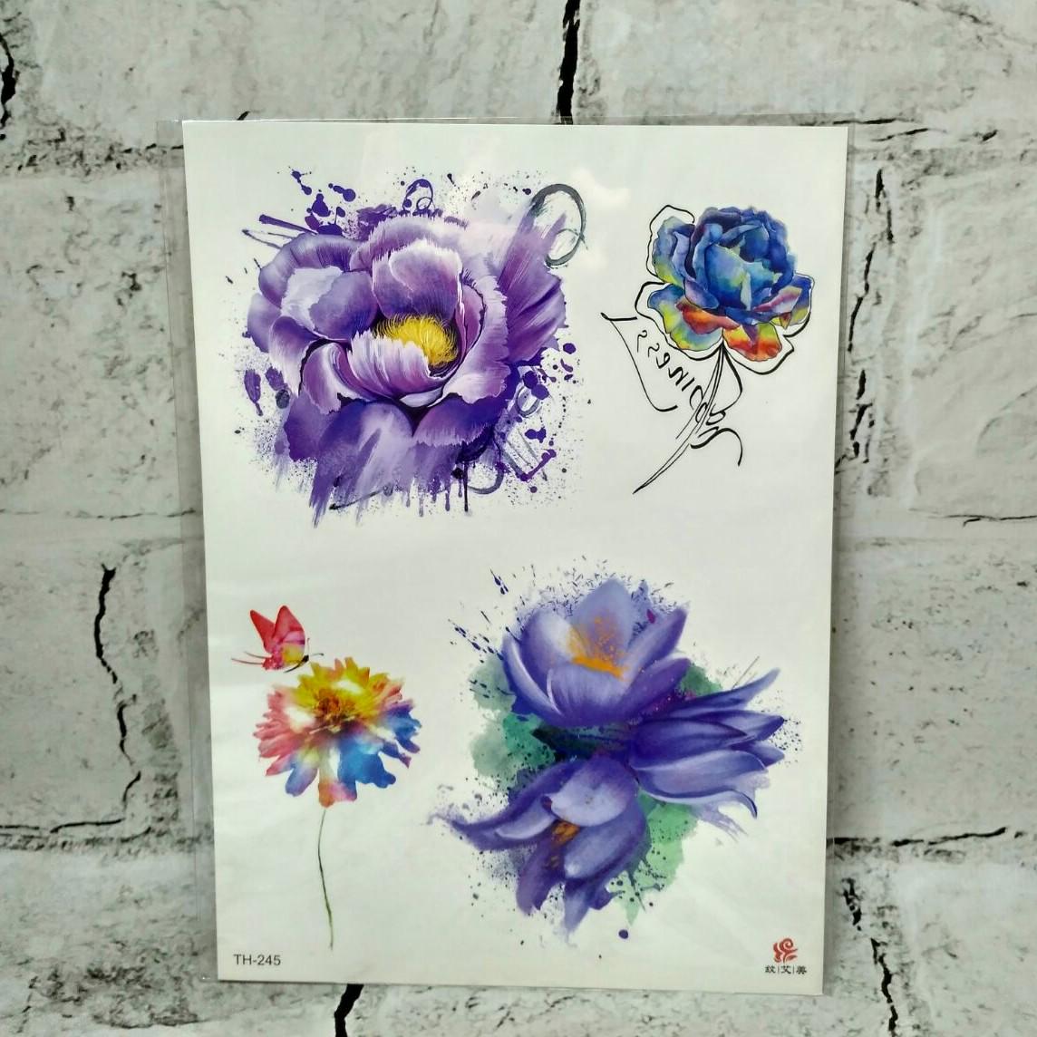 Тату временные Цветы лист 15x21см (TH-245)