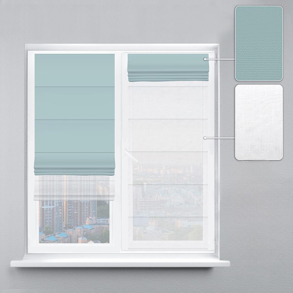 Римська штора подвійна День-Ніч ТВІН Lux Coullise InHt Джусі велюр 208 та тюль льон 80х170 см Бірюзовий/Білосніжний - фото 3