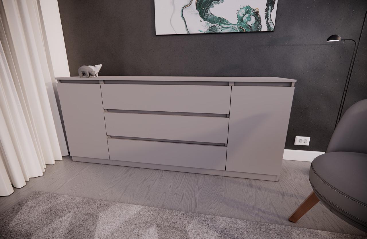 Комод MEBEX на 3 шухляди з боковими відкритими секціями 180х40х77 см Сірий світлий (VERTO3B1800LG)