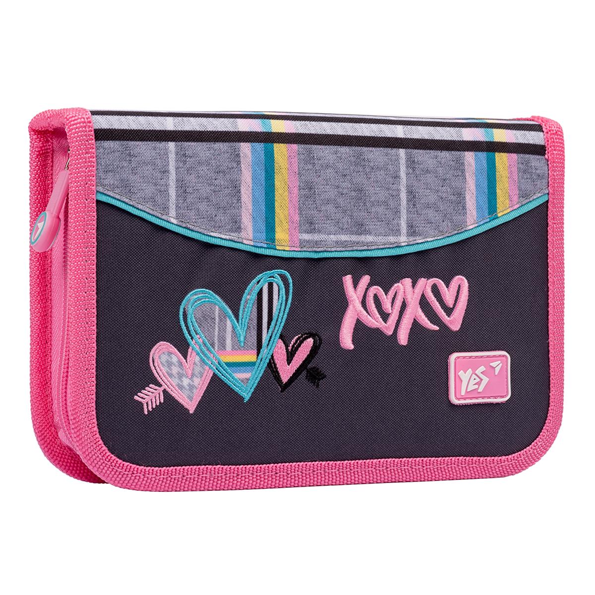 Пенал твердый YES одинарный с клапаном HP-03 Love Серый (533057)