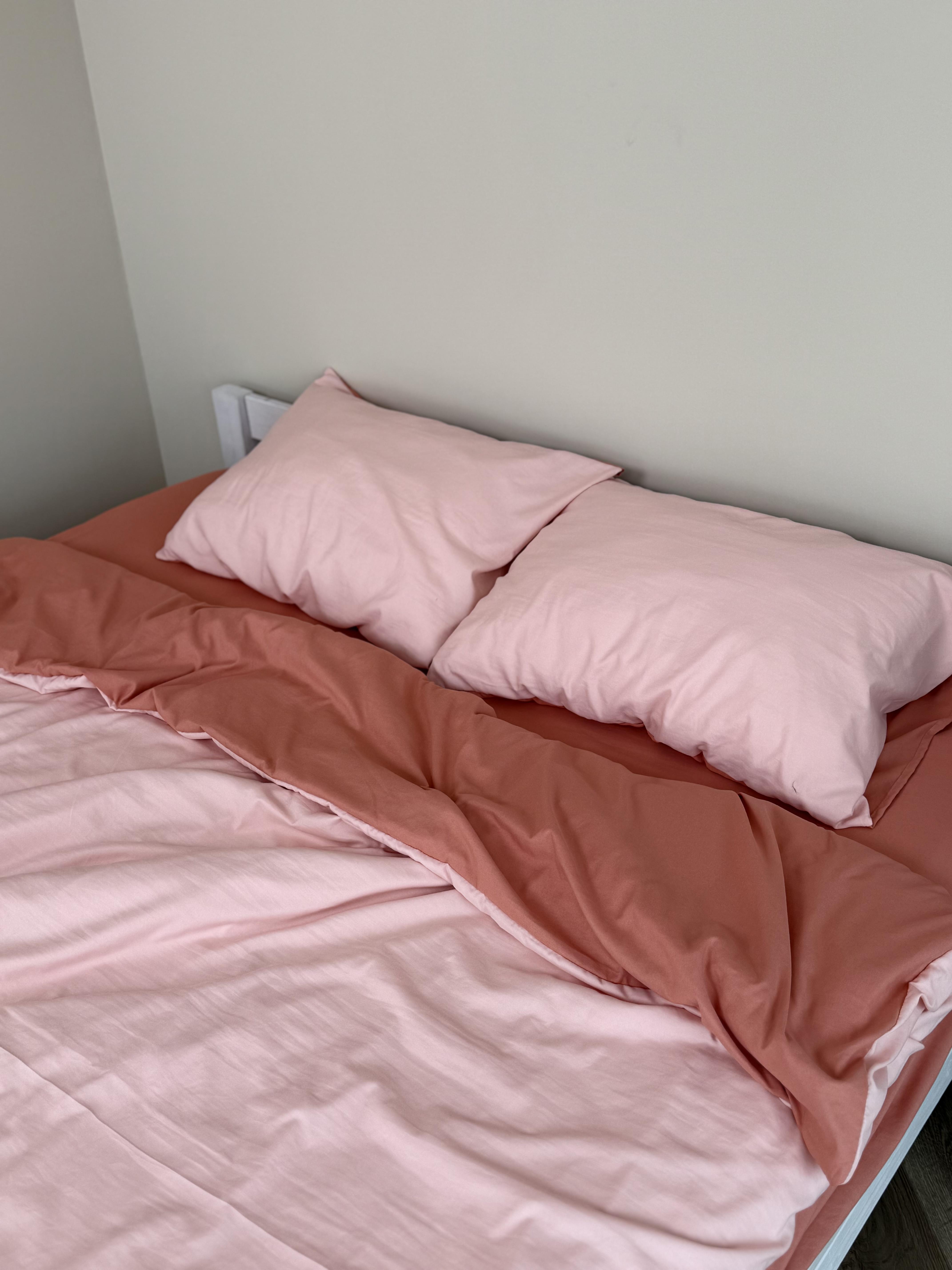 Комплект постельного белья Тень сатин евро/наволочки 50х70/70х70 см Персиковый/Розовый (6874) - фото 5