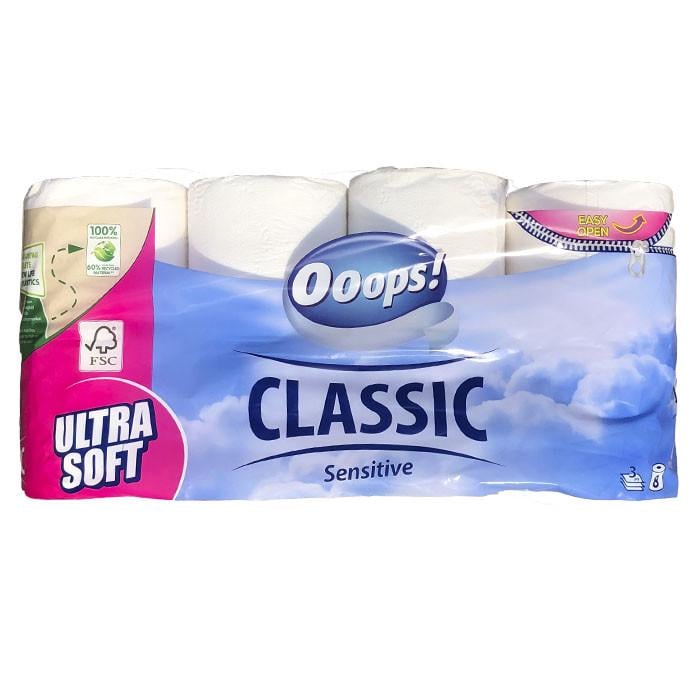 Туалетная бумага 3-х шаровая Ooops! Classic Sensitive 8 шт. 140 отрывов (1886995735)