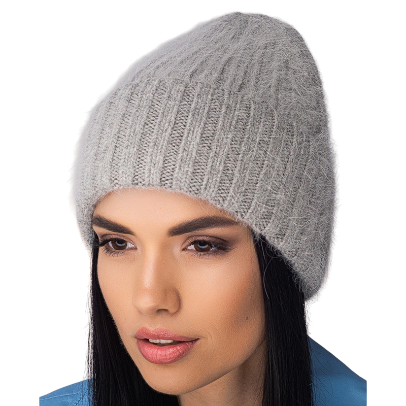 Шапка женская ангоровая Leks БАЗЕЛЬ с отворотом утепленная флисом One size Серый средний (120972)